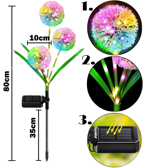 Mniszek Lekarski 80cm Lampka Solarna Ogrodowa LED - Lampa Lampki Solarne Ogrodowe