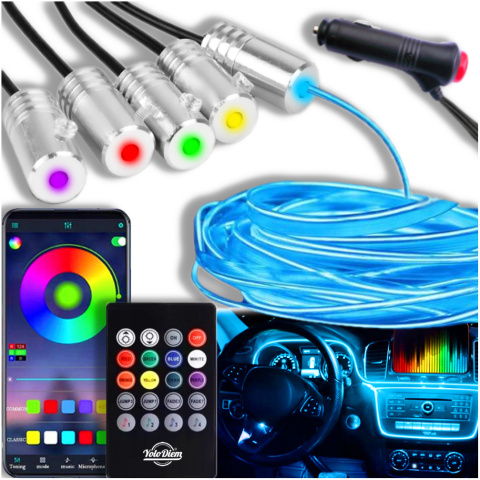 Światłowód do Samochodu Oświetlenie Ambient LED RGB 7m Aplikacja Pilot Zestaw XL Zasilany Zapalniczką Samochodową Światłowód do Samochodu Oświetlenie Ambient LED RGB 7m Aplikacja Pilot Zestaw XL Zasilany Zapalniczką Samochodową