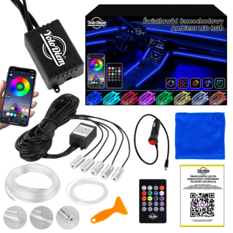 Światłowód do Samochodu Oświetlenie Ambient LED RGB 7m Aplikacja Pilot Zestaw XL Zasilany Zapalniczką Samochodową Światłowód do Samochodu Oświetlenie Ambient LED RGB 7m Aplikacja Pilot Zestaw XL Zasilany Zapalniczką Samochodową