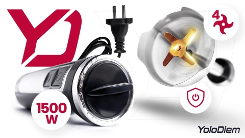 BLENDER RĘCZNY 1500W PRO 4 TYTANOWE OSTRZA REGULACJA PRĘDKOŚCI + NAKŁADKA