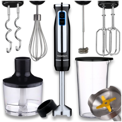 BLENDER RĘCZNY WIELOFUNKCYJNY 9W1 1500W PRO 4 TYTANOWE OSTRZA BOGATY ZESTAW