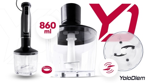 BLENDER RĘCZNY WIELOFUNKCYJNY 9W1 1500W PRO 4 TYTANOWE OSTRZA BOGATY ZESTAW