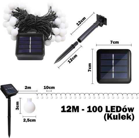 Kulki 10m 100 LED Girlanda Solarna - Lampki Solarne do Ogrodu Ogrodowe